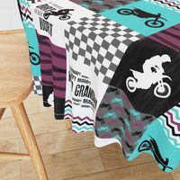 Motocross//Moto Grandma//A little Dirt Never Hurt//Purple&Aqua - Wholecloth Cheater Quilt