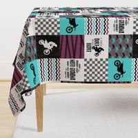 Motocross//Moto Grandma//A little Dirt Never Hurt//Purple&Aqua - Wholecloth Cheater Quilt