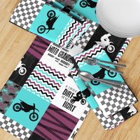 Motocross//Moto Grandma//A little Dirt Never Hurt//Purple&Aqua - Wholecloth Cheater Quilt