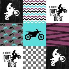 Motocross//Moto Grandma//A little Dirt Never Hurt//Purple&Aqua - Wholecloth Cheater Quilt