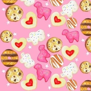 Watercolor Cookies on Pink