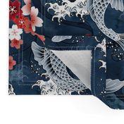 Koi and sakura blossom in blue