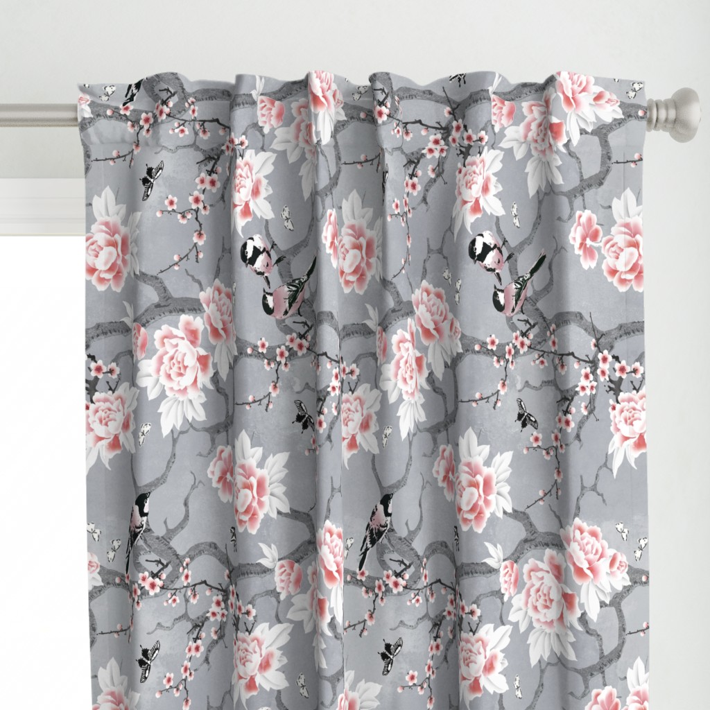 Chinoiserie birds in grey rotated