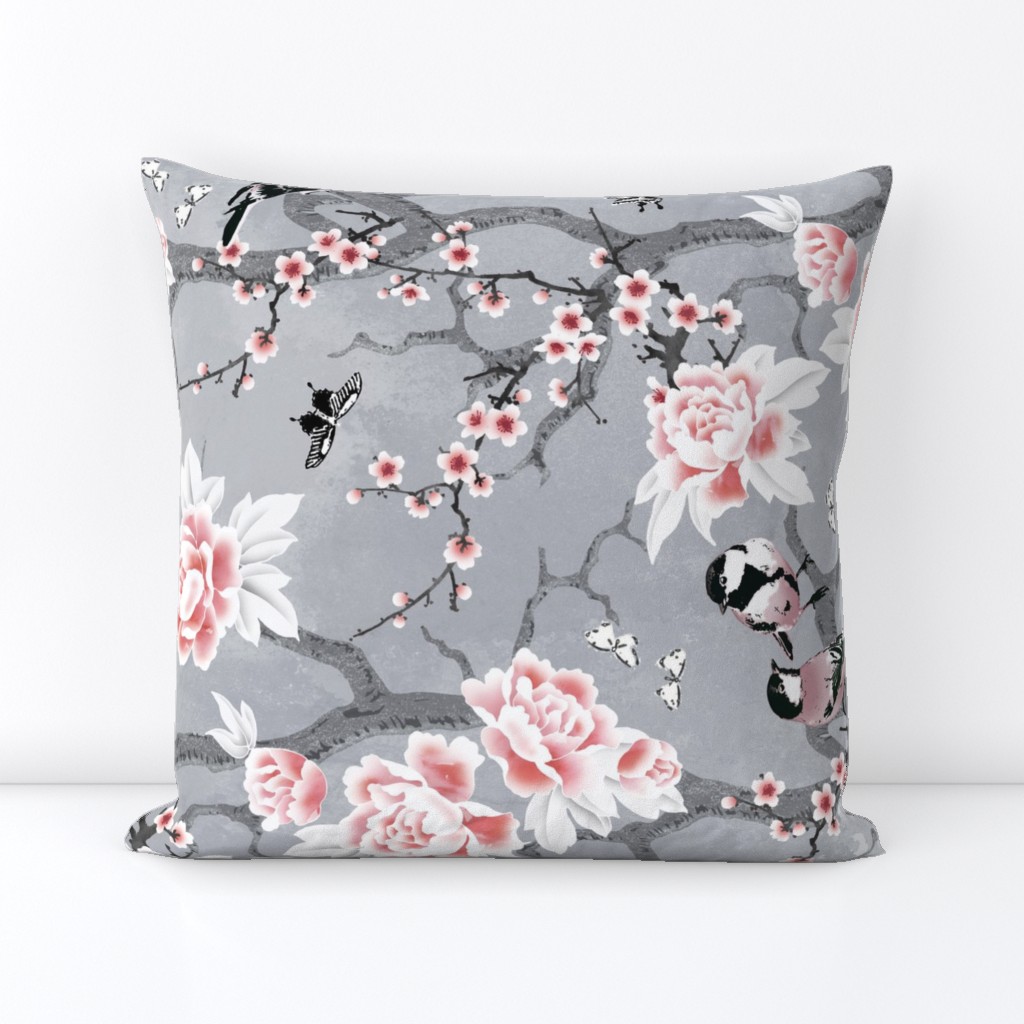 Chinoiserie birds in grey rotated