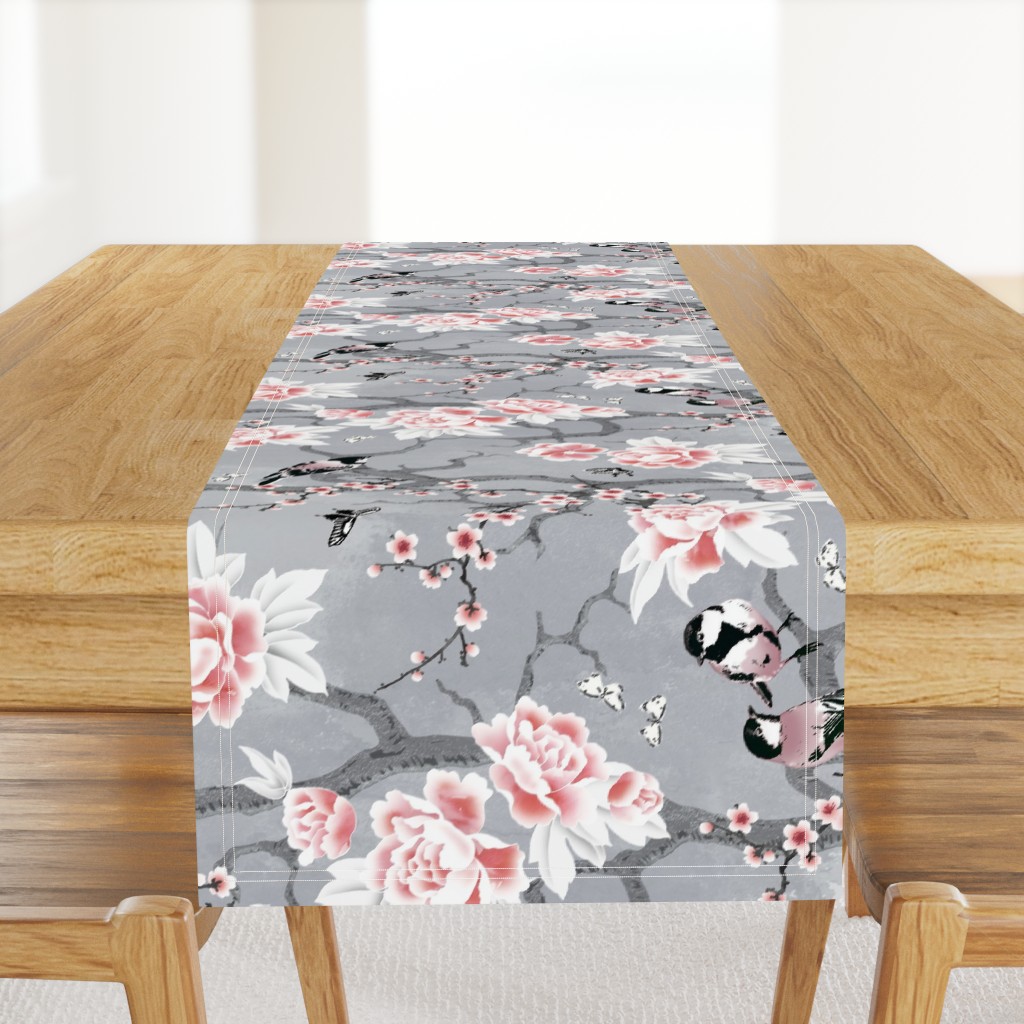 Chinoiserie birds in grey rotated