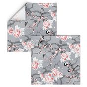 Chinoiserie birds in grey rotated