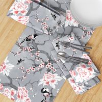 Chinoiserie birds in grey rotated