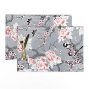 Chinoiserie birds in grey rotated