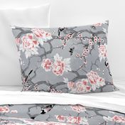 Chinoiserie birds in grey rotated