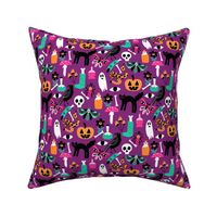 cute halloween fabric - creepy cute fabric, moth, potions, cute halloween design - purple