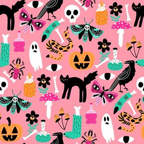 cute halloween fabric - creepy cute fabric, moth, potions, cute halloween design - pinky