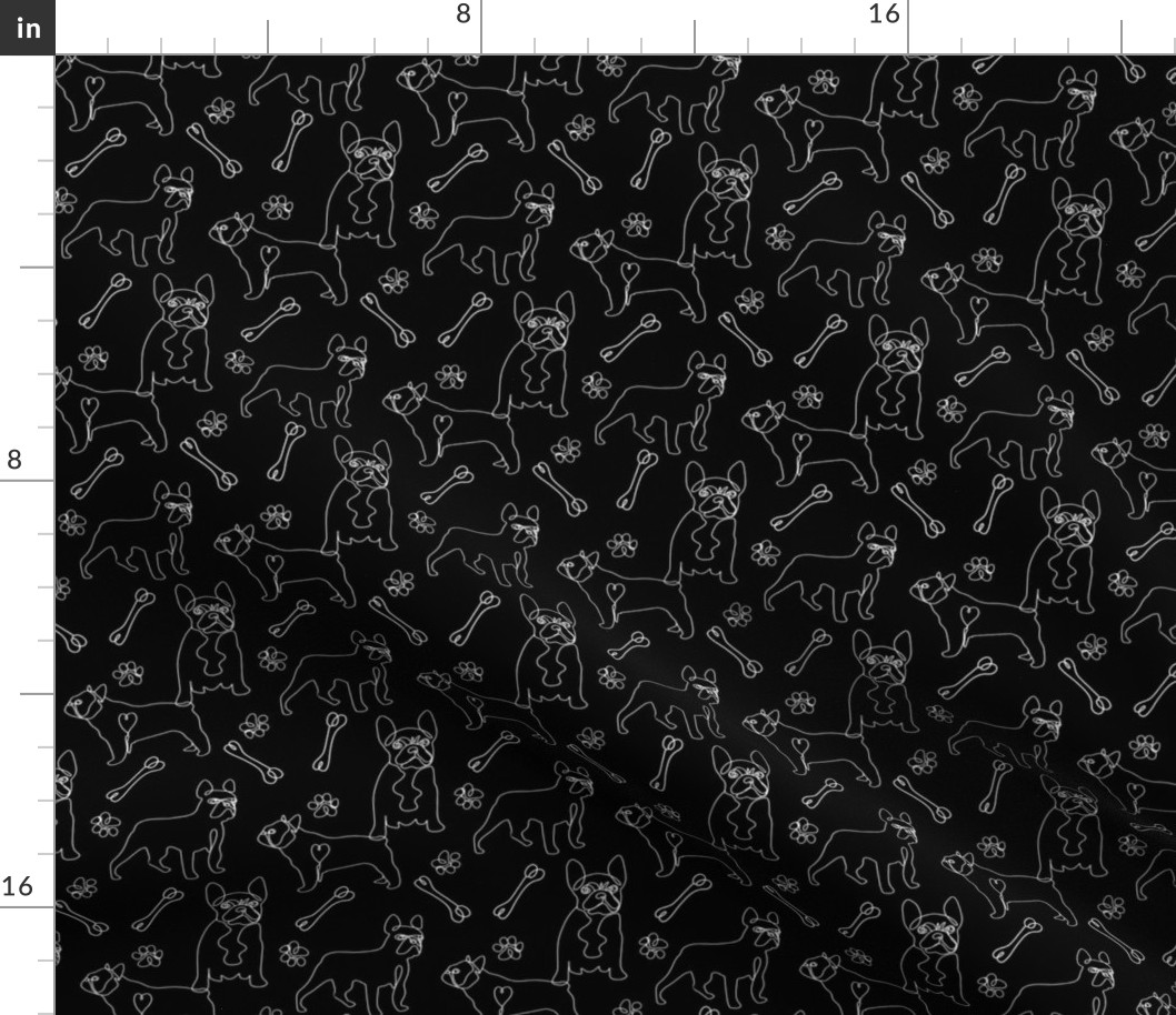 french bulldog fabric - black and white dog fabric, simple minimal fabric, cute dog design - bw