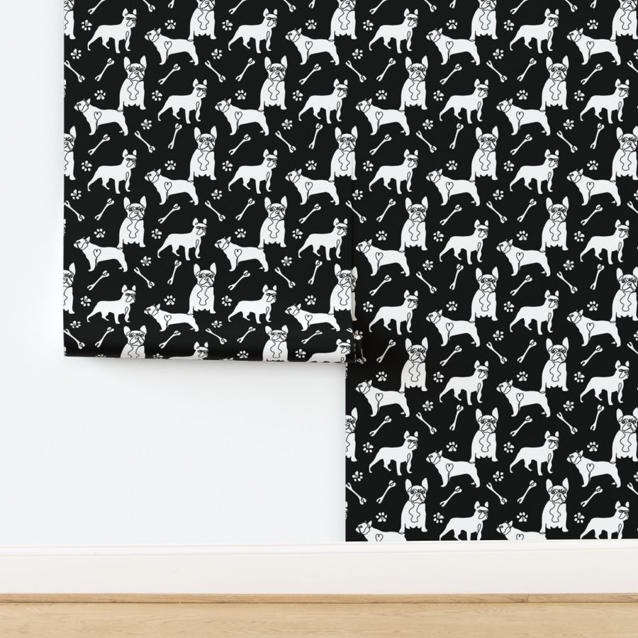 french bulldog fabric - black and white dog fabric, simple minimal fabric, cute dog design -black