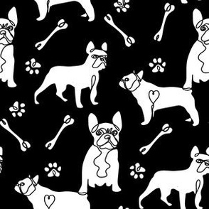 french bulldog fabric - black and white dog fabric, simple minimal fabric, cute dog design -black