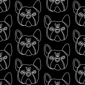 frenchie dog line drawing - continuous line drwaing, dog breed, french bulldog fabric -black