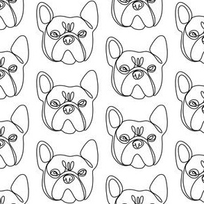 frenchie dog line drawing - continuous line drwaing, dog breed, french bulldog fabric - white 