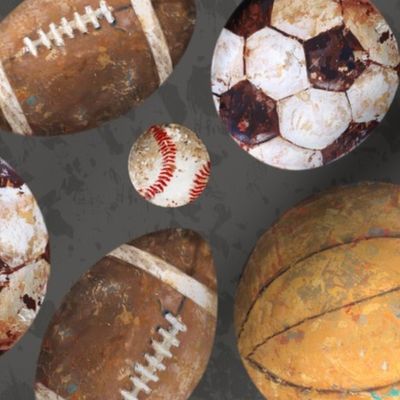 Allstar Sports Balls Large on Deep Brown - Baseball, Soccer, Basketball, Football