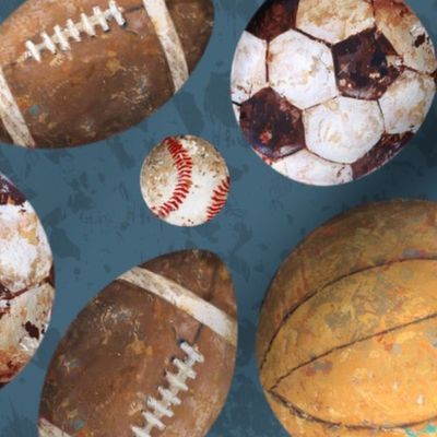 Allstar Sports Balls on Navy - Baseball, Football, Soccer, Basketball