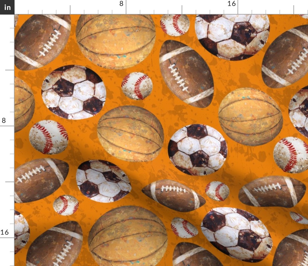 Allstar Sports Balls on Orange - Baseball, Football, Soccer, Basketball