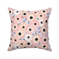 Large Floral (half scale) Watercolor Blush, Pink & Peach Anemone Blossoms (soft lilac linen)