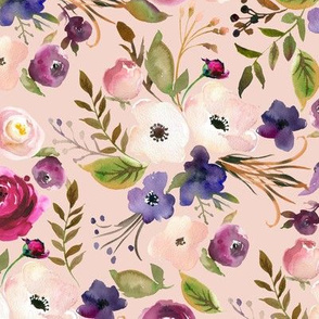 Floral - Plum Purple & Blush Flowers (champagne) Garden Blooms Baby Girl Nursery