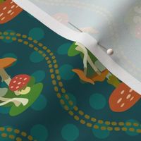 Vintage Mushrooms with Dots Teal