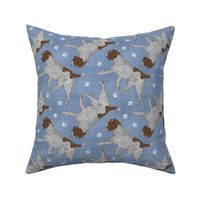 Trotting Wirehaired pointing Griffon and paw prints - faux denim