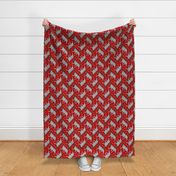 Trotting Wirehaired pointing Griffon and paw prints - red