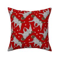 Trotting Wirehaired pointing Griffon and paw prints - red