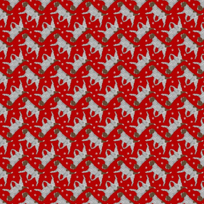 Tiny Trotting Wirehaired pointing Griffon and paw prints - red