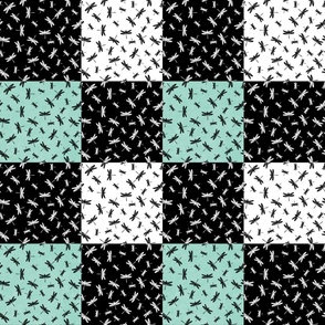 Tiny Dragonflies Cheater Quilt Mint Black And White