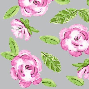 Shabby Pink Rose on grey  / Floral  