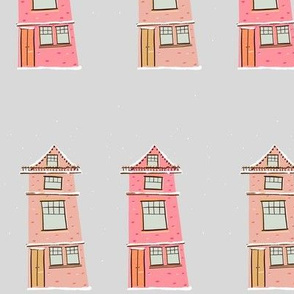White and pink house illustration, Paper House Drawing, cottage