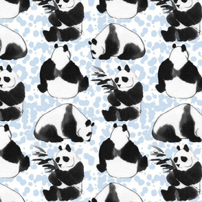 panda on light blue ink dots
