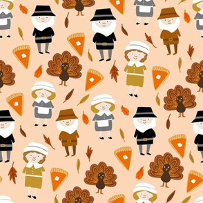 Thanksgiving fabric - pilgrim fabric, thanksgiving fabric, turkey fabric, autumn leaves - light peach