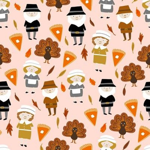 Thanksgiving fabric - pilgrim fabric, thanksgiving fabric, turkey fabric, autumn leaves - peach