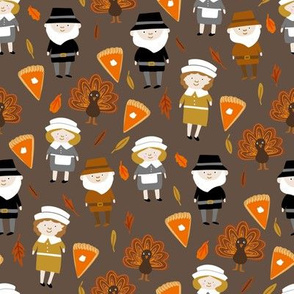 Thanksgiving fabric - pilgrim fabric, thanksgiving fabric, turkey fabric, autumn leaves - brown