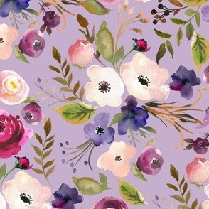 Floral - Plum Purple & Blush Flowers (soft crocus) Garden Blooms Baby Girl Nursery