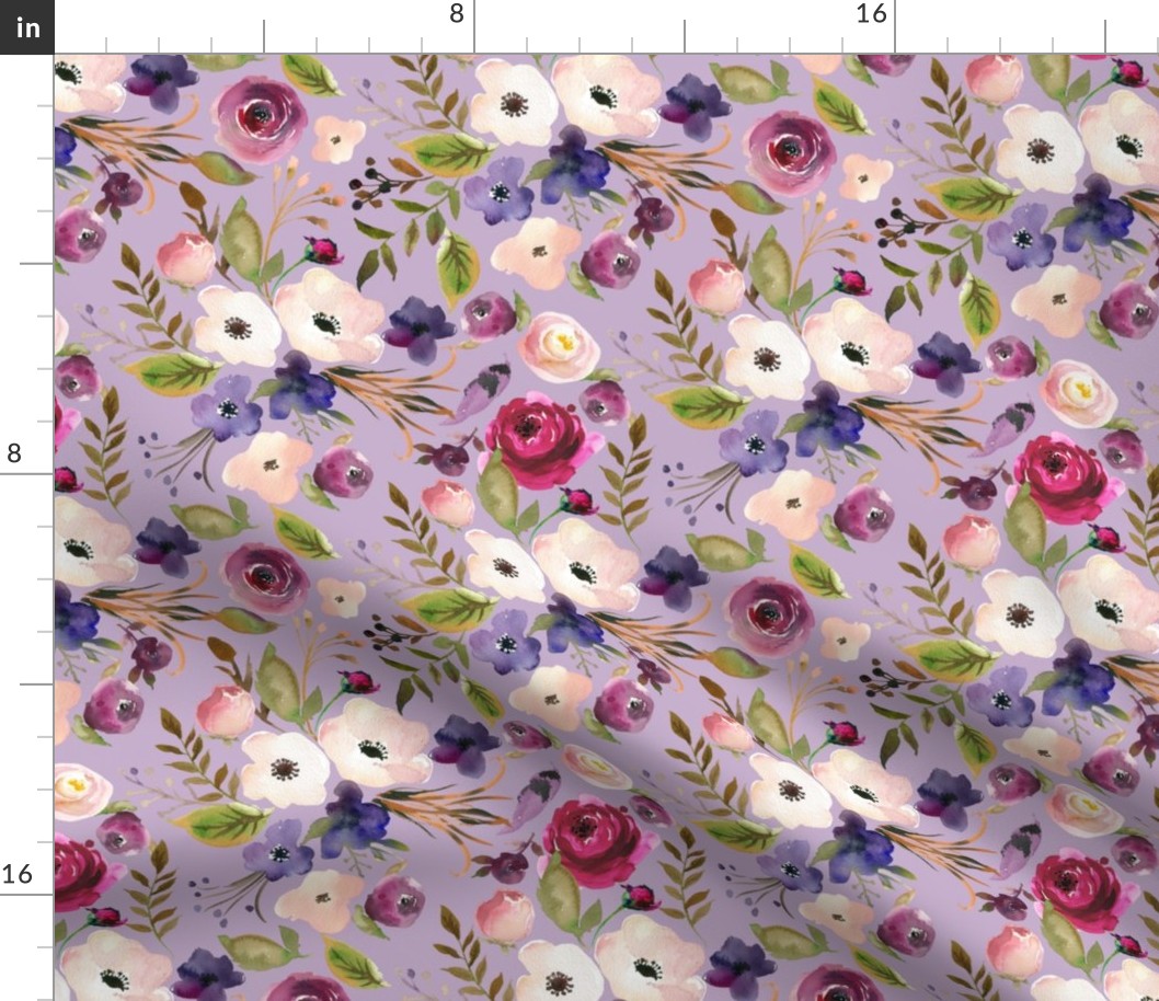 Floral - Plum Purple & Blush Flowers (soft crocus) Garden Blooms Baby Girl Nursery