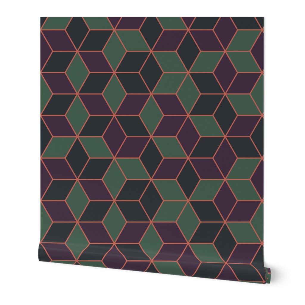 Geometric Green Purple Gray, 50s 60s Antique Vibes