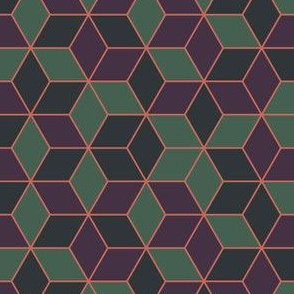 Geometric Green Purple Gray, 50s 60s Antique Vibes