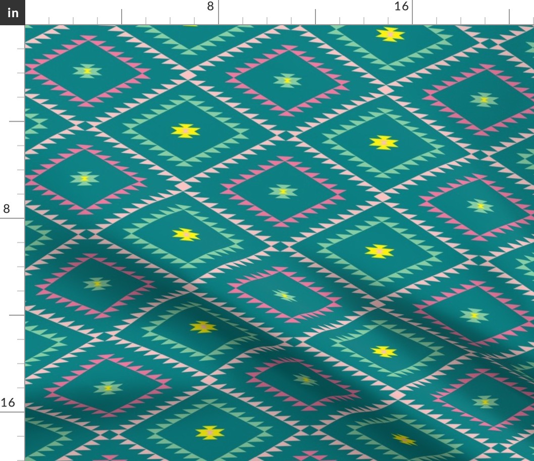 Southwestern Geometric - Teal / Green / Pink - Medium