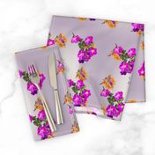 10x10-Inch Half-Brick Repeat of Bright Petunias and White Daisies on Amethyst