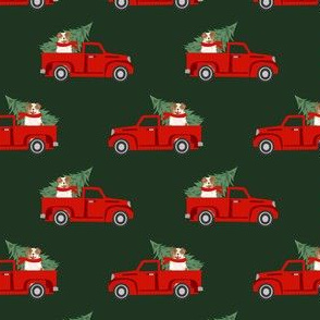 aussie dog christmas truck fabric - australian shepherd fabric, australian shepherd christmas truck - red merle - green