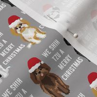 shih tzu christmas fabric - funny shih tsu fabric, dog fabric, christmas dog fabric - grey