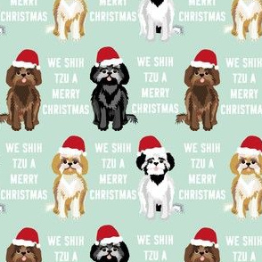 shih tzu christmas fabric - funny shih tsu fabric, dog fabric, christmas dog fabric - mint