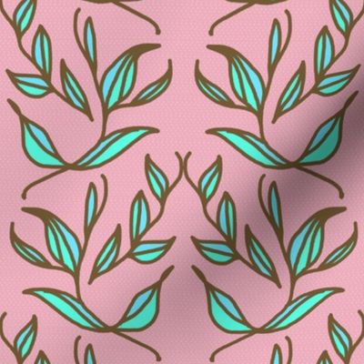Retro Pink Pink Mint Sky Blue Vines and Leaves