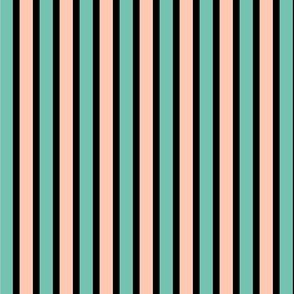 Autumn Forest Vertical Stripes (#6) of Narrow Ribbons of Black with Spearmint and Rose - Large Scale