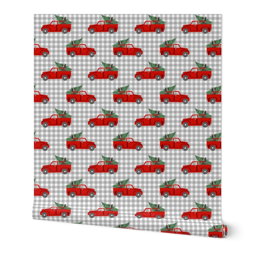 australian cattle dog christmas truck fabric - red truck, christmas dog, christmas truck - blue heeler - check