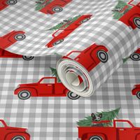 australian cattle dog christmas truck fabric - red truck, christmas dog, christmas truck - blue heeler - check